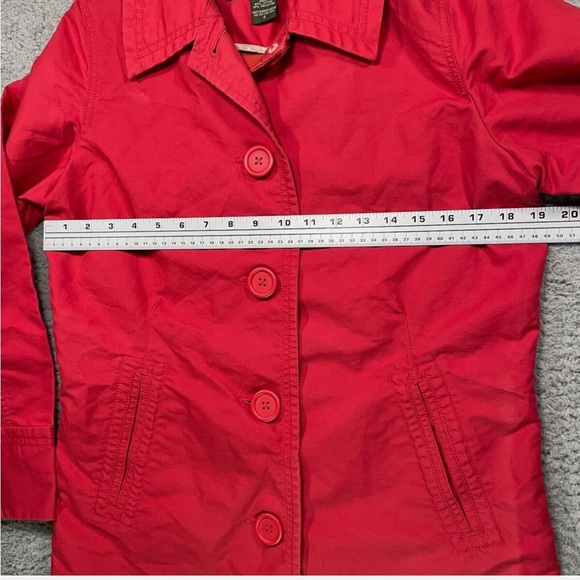 EDDIE BAUER Red Trench Coat Shell Jacket Button Front Vintage Style Womens Small - Picture 4 of 5